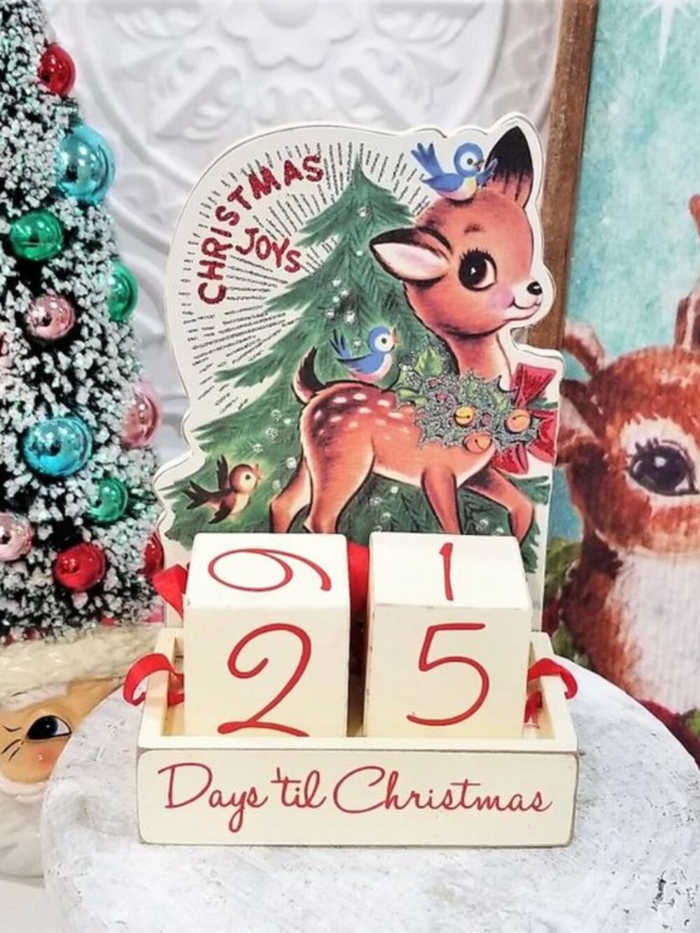Primitives By Kathy Retro Reindeer Christmas Count Down Wooden Advent Calendar